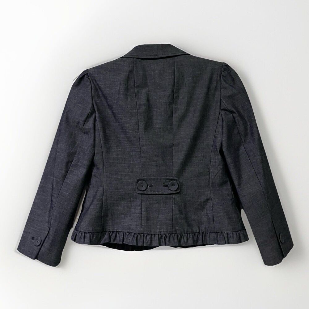 Loft Crop Blazer Ruffle Trim 3/4 Sleeves Blazer Womens 0P Blue Office Siren Corp - Picture 8 of 8